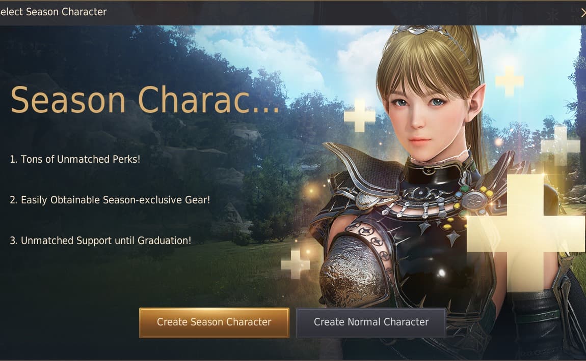 Tela de criação de Personagem de Temporada no Black Desert