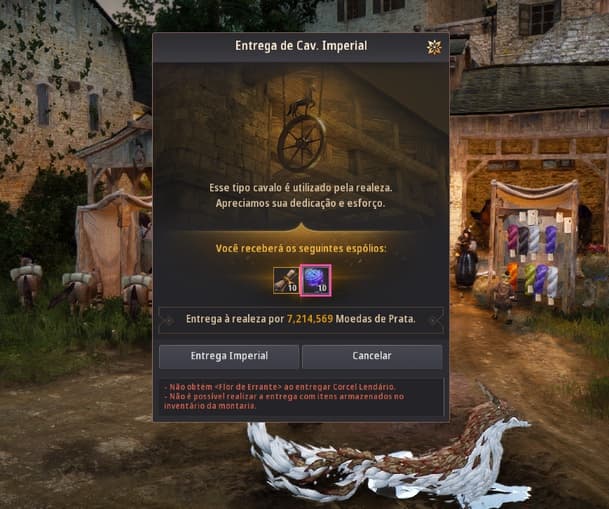 Janela de confirmação da Entrega Imperial mostrando as recompensas