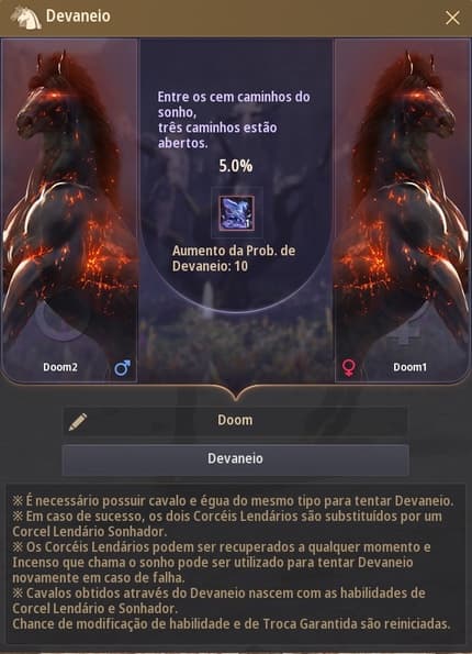 Tela de Devaneio com um Doom macho e uma Doom fêmea e probabilidade de 5%